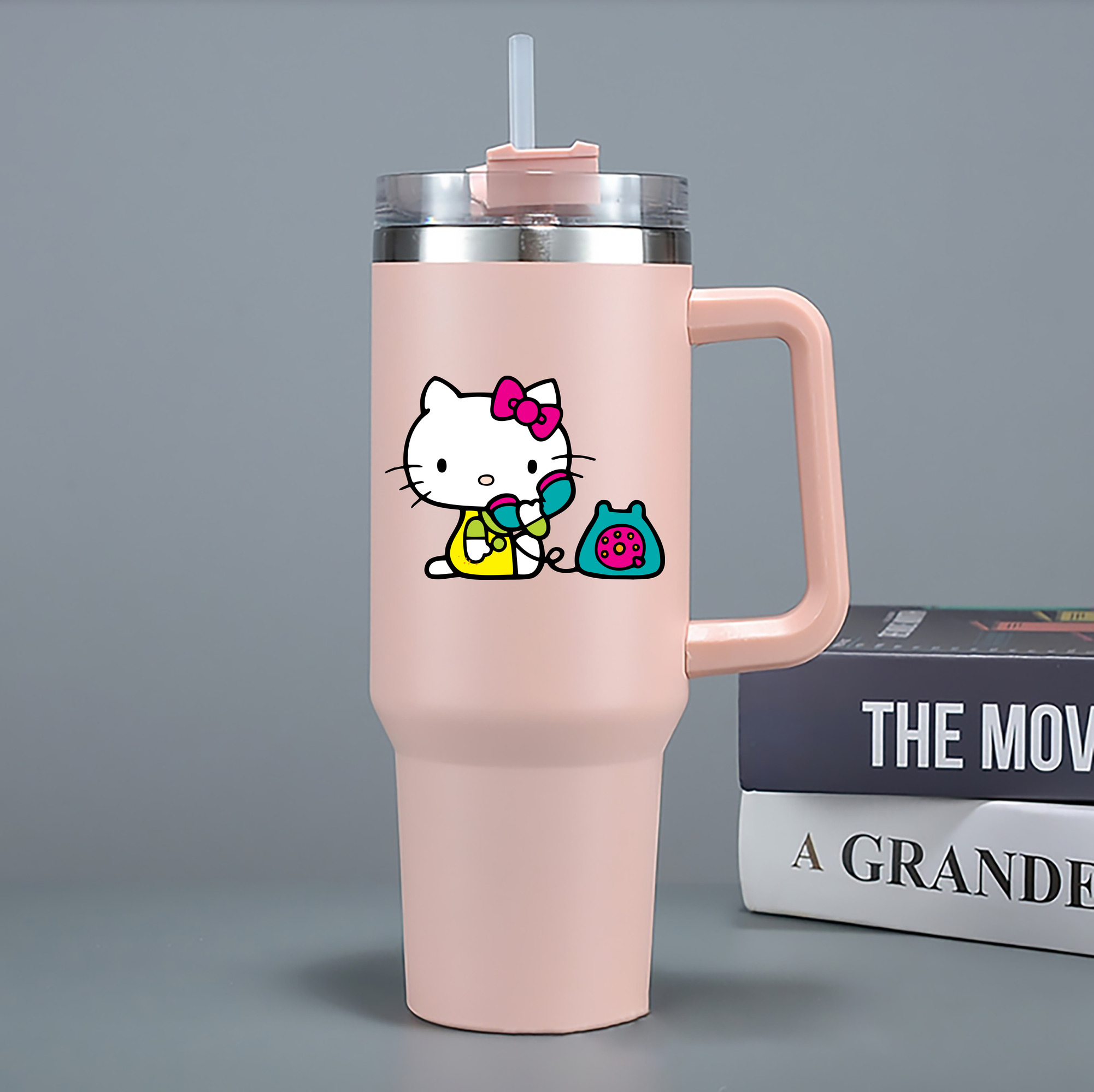 （画像用） Hello Kitty ハローキティ 1200mL車用タンブラー - クリスタルステッカー（プラスチックストロー付き）